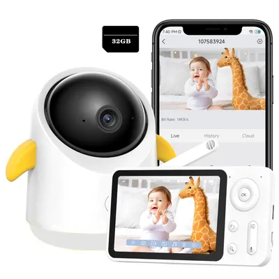 Produktbild von BOIFUN Babyphone mit Kamera, WLAN 2MP Video Babyfon, Smartphone-App-Steuerung, PTZ, Bewegungsverfolgung, IR Nachtsicht , mit 32GB