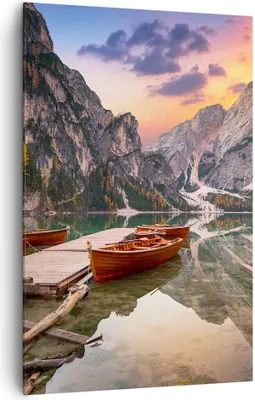 Produktbild von Bild auf Leinwand - Leinwandbild - Einteilig - Boote Berge See - 80x120cm - Wand Bild - Wanddeko - Wandbilder - Leinwanddruck - Kunstdruck - Wanddekoration - Leinwand bilder - Wandbild - PA80x120-4638