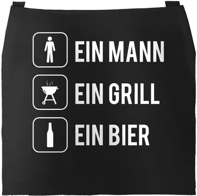 Produktbild von Grill-Schürze für Männer mit Spruch Ein Mann ein Grill ein Bier Baumwoll-Schürze Grillen Barbecue BBQ Fleisch Sommer Moonworks® schwarz unisize