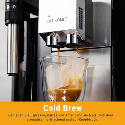 Produktbild von KKT KOLBE Pure Kaffeevollautomat mit Milchschaumdüse, ColdBrew, 2 Tassen Funktion, 7-stufiges Mahlwerk, Touchscreen, Schwarz Silber
