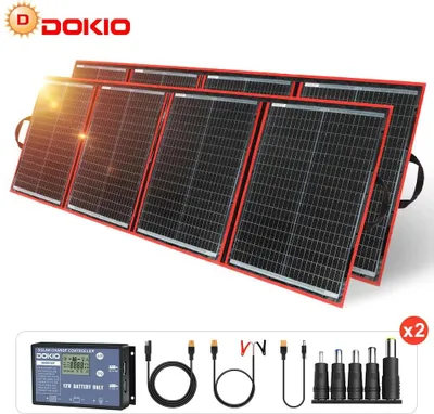 Zdjęcie produktu dla Przenośny panel słoneczny – zestaw paneli słonecznych 390 W – 2 panele – składany – elastyczny – krzem monokrystaliczny – regulator ładowania 12 V – do użytku na kempingu i w domu – przezroczysty