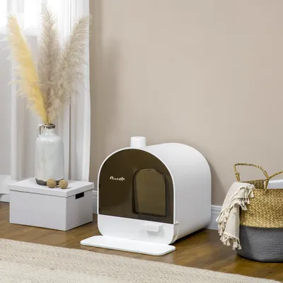 Produktbild von SUGIFT Katzentoilette geschlossen mit Deckel, Katzenklo mit Schublade, Geruchsfilter, Streumatte, Kunststoff, Weiß | 43x44x47 cm | 2,8 kg