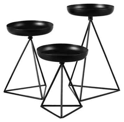 3er-Set Kerzenhalter aus Metall, schwarz, Vintage-Design, für Stumpenkerzen
