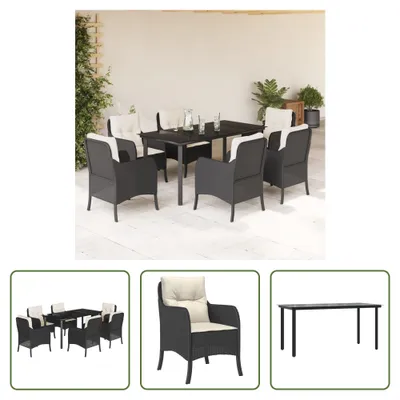 Produktbild von The Living Store 7-tlg. Garten-Essgruppe mit Kissen Schwarz Poly Rattan