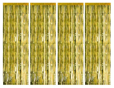 Goldene Lametta-Vorhänge, 4er-Set, 1 m x 2,5 m, für Feiern