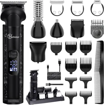 Produktbild von Hatteker 8-in-1 Männerpflegeset – Zero-Gap-T-Klinge Trimmer, Barttrimmer, Haarschneider, Nasen- & Ohrtrimmer, kabellos, wasserdicht, elektrisch