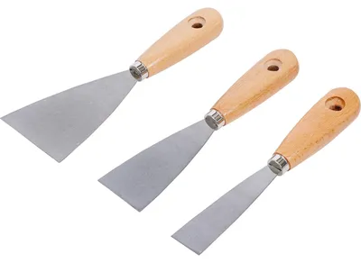 Immagine prodotto di Spatola per stucco set spatole per stucco - 30, 50 e 80 mm - 3 pezzi - Manico in legno