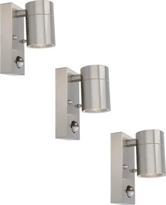Produktbild von hoftronic LED Wandleuchten 3er Set 4W GU10 6500K IP44 Edelstahl Sensor