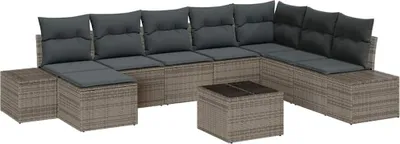 Image de Ensemble de canapé de jardin avec coussin 8 pcs Gris polyrotin