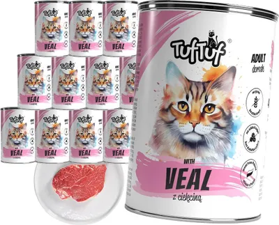 Produktbild von Tuftuf | Feuchtfutter für Katzen - 12x400g - Fleischstückchen mit Kalbfleisch - 79% Feuchtigkeit - Nassfutter Katzen