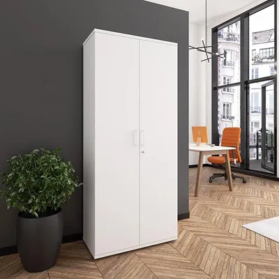 Imagen del producto de Armario de archivos profesional, con cerradura, 5 compartimentos, color blanco. Armario para oficina, con puertas abatibles