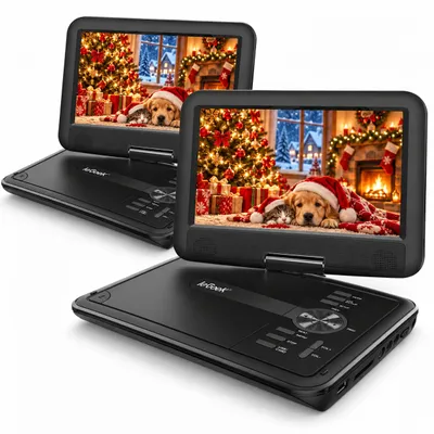 Produktbild von ieGeek 11.5" Tragbarer DVD Player mit 9.5” Schwenkbaren Augenschutzbildschirm CD Player Aufladbare Schwarz Haltepunktspeicher Verschiedene Spiele 2pcs