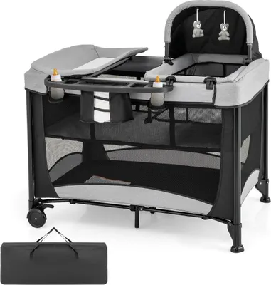 Immagine prodotto di Lettino portatile 5 in 1 con lettino da viaggio, culla, box e fasciatoio nero + grigio