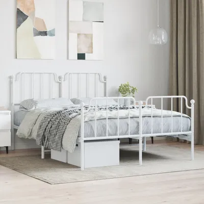 Produktbild von Möbel Bettgestell mit Kopf- und Fußteil Metall Weiß 150x200 cm - Klassische Betten 373956