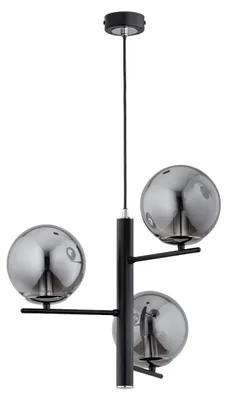 Zdjęcie produktu dla Lampa wisząca LAMUR czarna-chromowana-dymiona 3xE14x10W szkło wym:70x38x38cm IP20 Alfa
