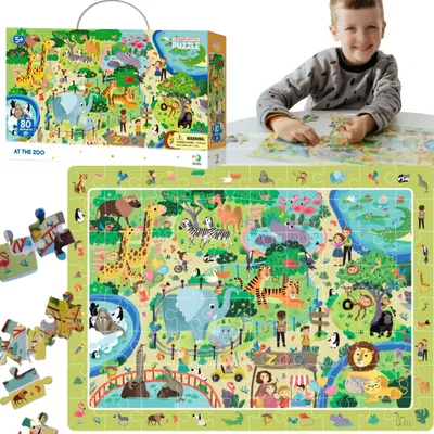 Produktbild von Beobachtungspuzzle „Im Zoo“ 80 Teile Tierpuzzle-Set 300259