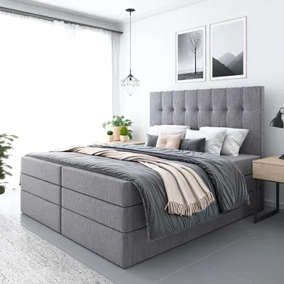 Produktbild von Bett, Boxspringbett FARO PLUS mit 2-Matrazen und Topper T25, Doppelbett, Schlafzimmer, Polsterbett, 120x200 cm(Dunkelgrau - AURA 24)