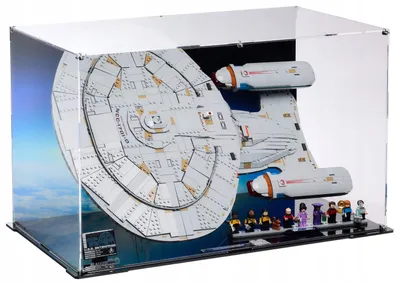 Immagine prodotto di Vetrina orizzontale nera per LEGO® 10356 ICONS – Star Trek U.S.S., con retro stampato.