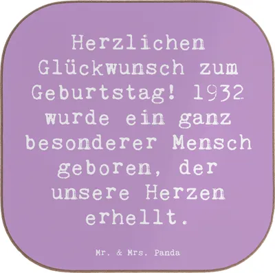 Produktbild von Mr. & Mrs. Panda Tassenuntersetzer Spruch 1932 Geburtstag - Lavendeltraum - Geschenk, Herzlichen Glückwunsch zum, Tischuntersetzer, gläseruntersetzer, Geburtstagsgeschenk