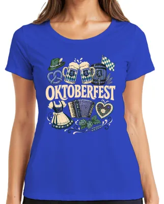 Immagine prodotto di , Wiesn, boccale di birra, abito tradizionale (Dirndl), pretzel, Baviera, cuore, pantaloni tradizionali da uomo (Lederhose), maglietta da donna, blu, taglia 3XL