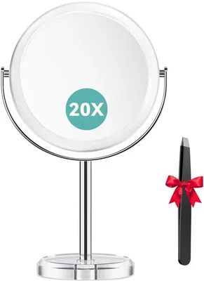 Obrázek produktu pro Oboustranné kosmetické zrcátko s 1x/20x zvětšením, stolní zrcátko s možností otočení o 360°, odnímatelné cestovní zrcátko pro kosmetiku, péči o pleť a holení