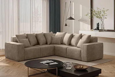 Image de Canapé d'angle ELLA avec fonction de couchage, tissu Noel, Beige