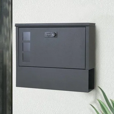 Produktbild von Moderne schwarze Briefkasten mit Edelstahl Zeitungsbox und Zahlenschloss