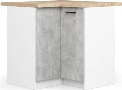 Image de BDW - Armoire de cuisine - Armoire d'angle cuisine, Plan de travail, Blanc / Béton, 90cm
