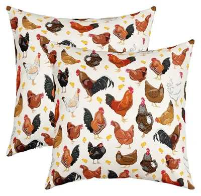 Produktbild von Kissenbezüge für Kinder – Set aus 2 Stück, 55x55 cm, im Boho-Stil mit Hühnern