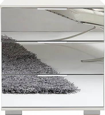 Produktbild von Schlafzimmer Nachttisch Nachtschrank, auch für Boxspringbett geeignet, in weiß mit Spiegelfront ELSTRA-43, B/H/T ca. 52/58/38 cm