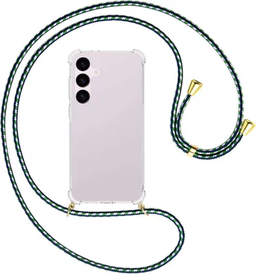 Produktbild von Handykette Backcover-Schutzhülle mit Band (Metall goldfarben) für Samsung Galaxy S24 Plus - grün/blau/weiß