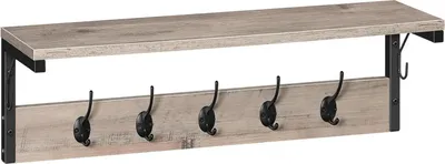 Produktbild von Wandgarderobe mit 7 Haken und Ablage, Wandmontage, für Flur, Wohnzimmer, Küche - Greige-Schwarz
