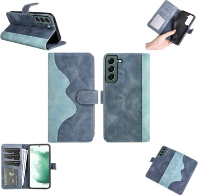 Produktbild von Für Samsung Galaxy S23 Design Handy Tasche Blau Etuis Kunst-Leder Hülle Cover
