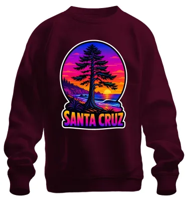 Productafbeelding van Santa Cruz, Californië, strand, surfen, zonsondergang, retro, Californië, sweatshirt, trui, bordeauxrood, maat S