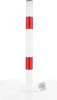 Produktbild von LogistSystem Parkpfosten Parkplatzsperre | Sperrpfosten nicht klappbar | "SLUPEK STALY" H=72 | Stahl | Robust Parkplatzbügel | Sperrbügel Parkplatz | Weiß / Rot