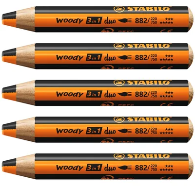 Obrázok produktu pre STABILO woody 3 in 1 duo, Čierna, Oranžová, 5 kusov