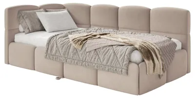 Obrázek produktu pro Selsey Cloudy – čalouněná postel, béžový samet, 170x185 cm – levá strana