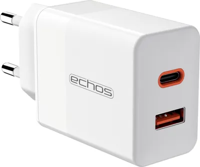 Produktbild von Echos 33W Dualport USB-C + USB-A Schnellladegerät | QC3.0, PD und PPS | Sehr breite Kompatibilität | Kompatibel mit Apple iPhone 12/13/14, Samsung Galaxy S20/21/22, Google Pixel, uvm. | weiß