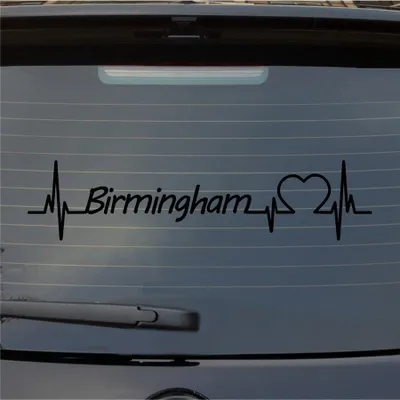Produktbild von Heckscheibenaufkleber Birmingham Herzschlag Puls Stadt Liebe 55x13 cm Schwarz Glanz Auto Aufkleber Sticker