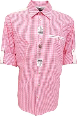 Produktbild von Trachtenhemd für Lederhosen mit Stickerei mittelrot O59, Größe:S