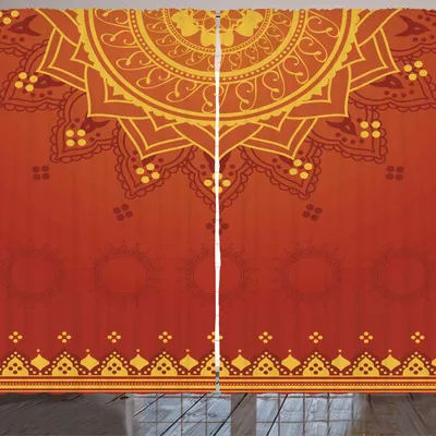 Produktbild von ARANDE Lotus Gardine, Arabesken-Hintergrund mit marokkanischem traditionellem gekennzeichnetem symbolischem Boho-Effekt, 280 x 260 cm, Marigold orange