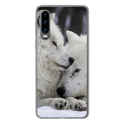 Produktbild von MuchoWow® Handyhülle Schutzhülle Hülle für Huawei P30 Wölfe - Schnee - Familie Silikon Softcase Handy Hülle - Kartenbesitzer