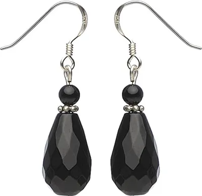 Produktbild von Ohrringe Ohrhänger Tropfen echter Onyx facettiert 925 Silber schwarz Ohrschmuck Damen