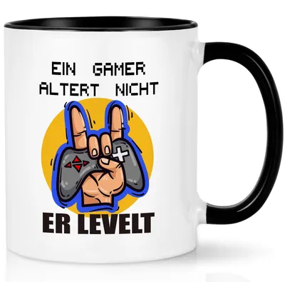Gamermok mit Spruch, 320 ml, schwarz, Keramik