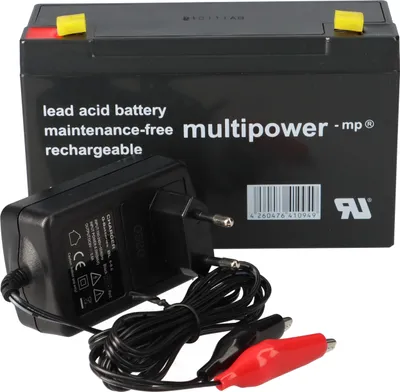 Produktbild von Set - Bleiakku und Ladegerät - 6V 12Ah Multipower Akku 0,6A Lader