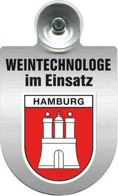 Produktbild von Einsatzschild mit Saugnapf - Weintechnologe im Einsatz - incl. Regionenwappen nach Wahl 393840 Color - Region Hamburg