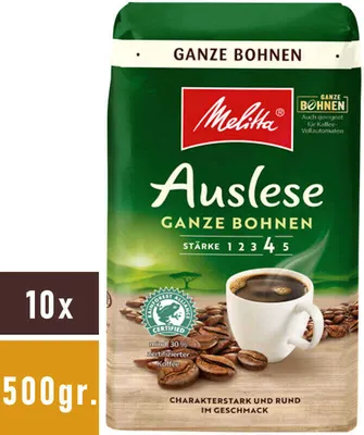 Produktbild von MELITTA Auslese Ganze Bohnen für Filterkaffee 10x500 g kräftig mit rundem Aroma