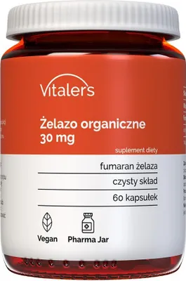 Obrázok produktu pre Vitaler's organické železo 30 mg – 60 kapsúl, vegánske, 2 mesiace doplnok stravy Bez konzervačných látok, čisté zloženie