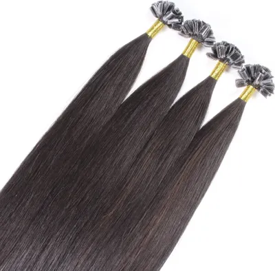 Image de hair2heart Premium Extensions extensions de cheveux humains cheveux bruts raides - 25 mèches 1g 60cm 4/0 brun moyen