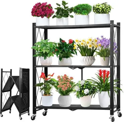 Produktbild von Inklapbare Metallblumenständer für drei Ebenen, innen und außen geeignet